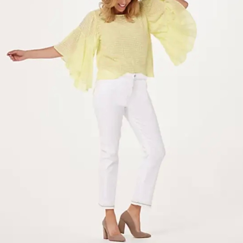 NWT Jen 7 Sequin/Fringe Embellished Ankle Straight White Jeans 00